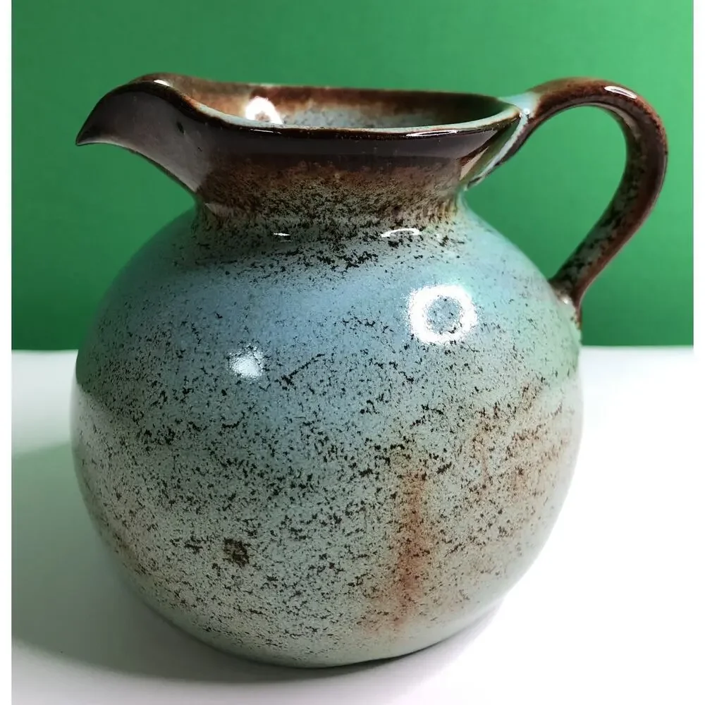 MCM Mid Century Modern NICODEMUS Pottery Creamer Pitcher Turquoise Brown Glaze